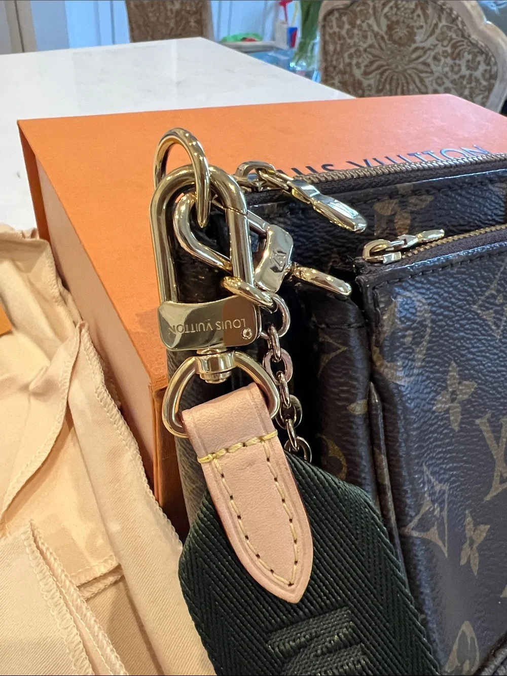 Louis Vuitton Monogram Multi Pochette Crossbody with Green Strap
